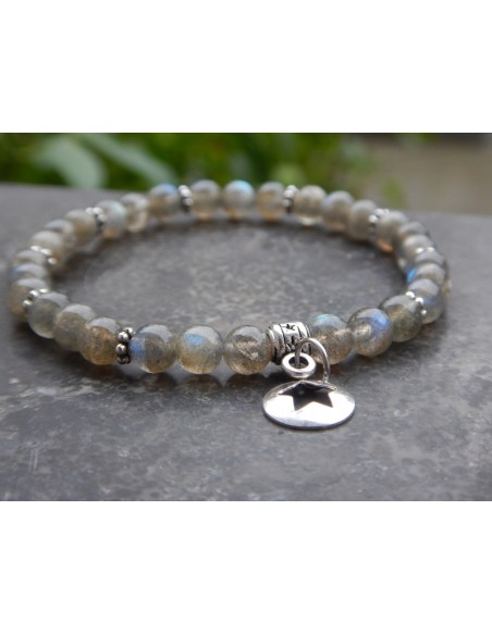 Bracelet femme perles labradorite facettée 6 mm