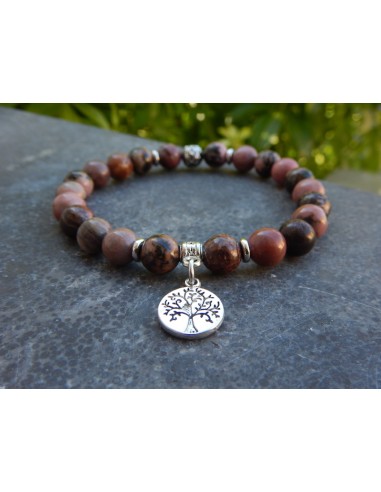 Bracelet en rhodonite et sa médaille arbre de vie