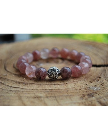 Bracelet quartz fraise et perle argent