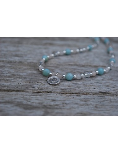 Collier amazonite, cristal de roche et quartz rose